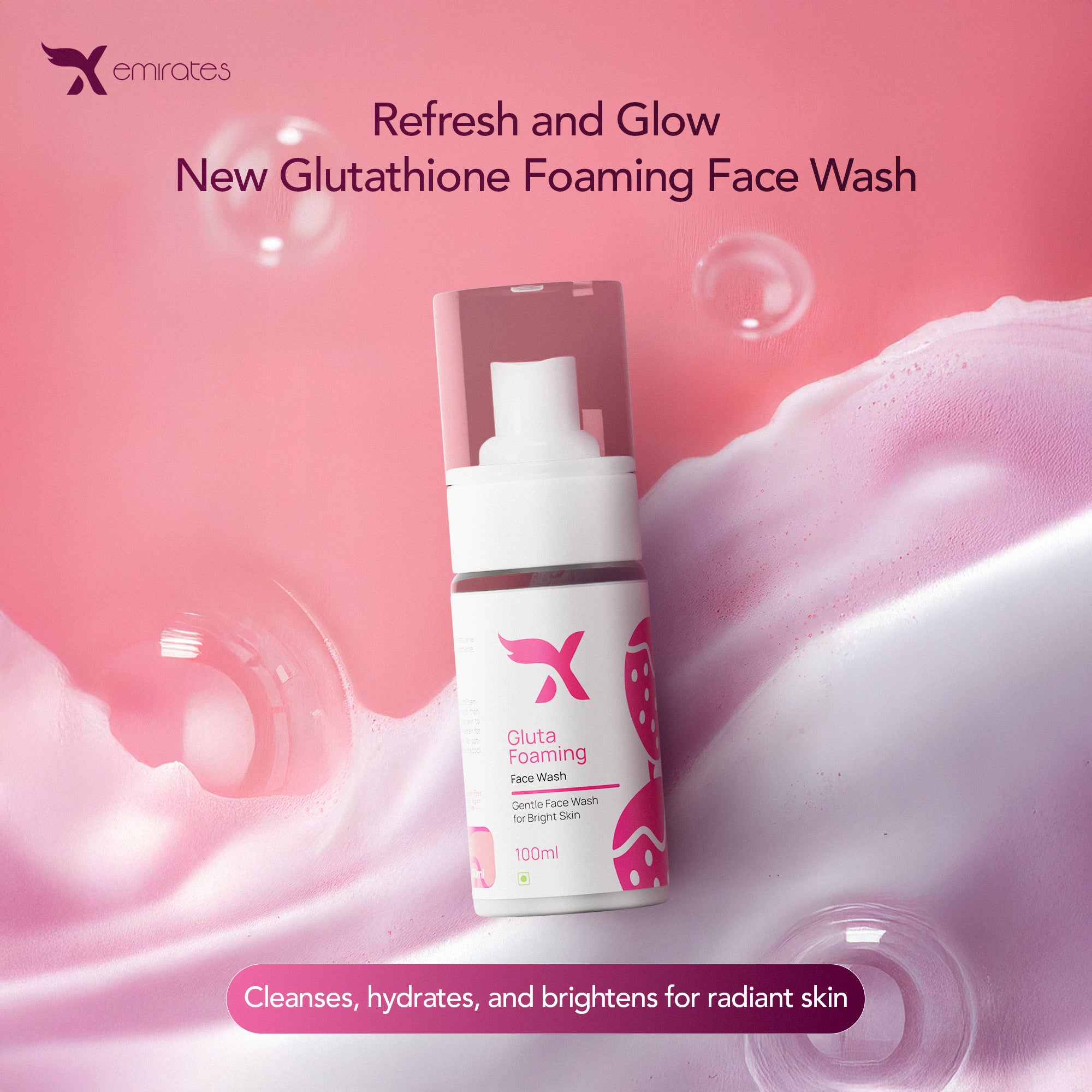 Xemirates Gluta Foaming Face Wash – Brightening & Hydrating Cleanser | 100ml
